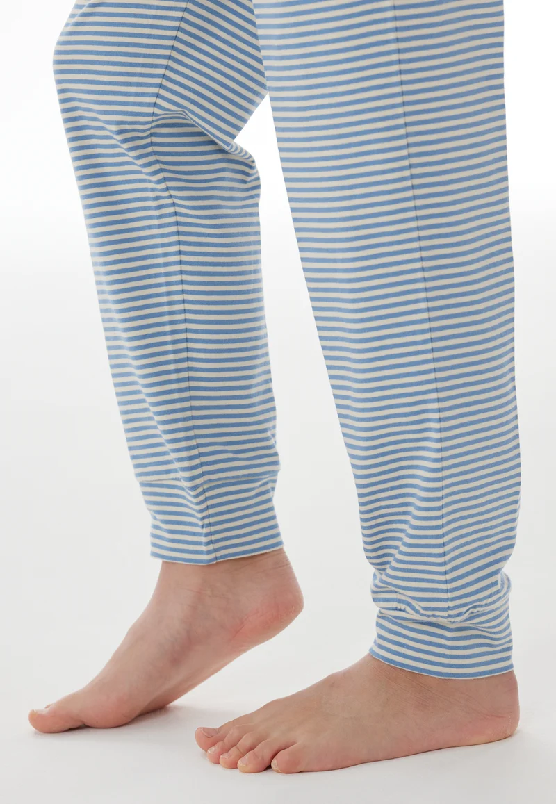 Schlafanzug mit Bündchen Blau/Weiss gestreift - Nightwear