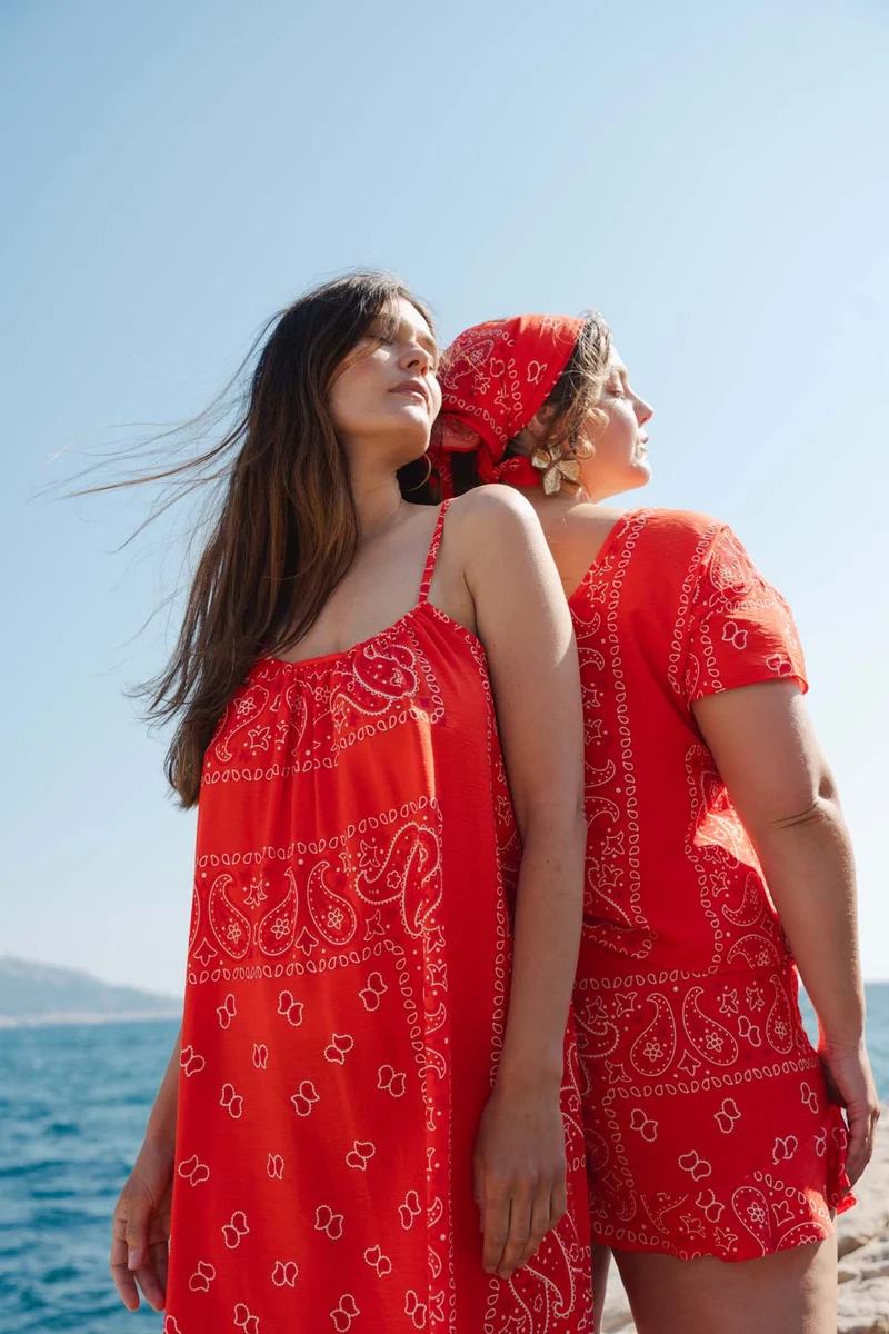 Top et Short à Volants - Bandana Rouge