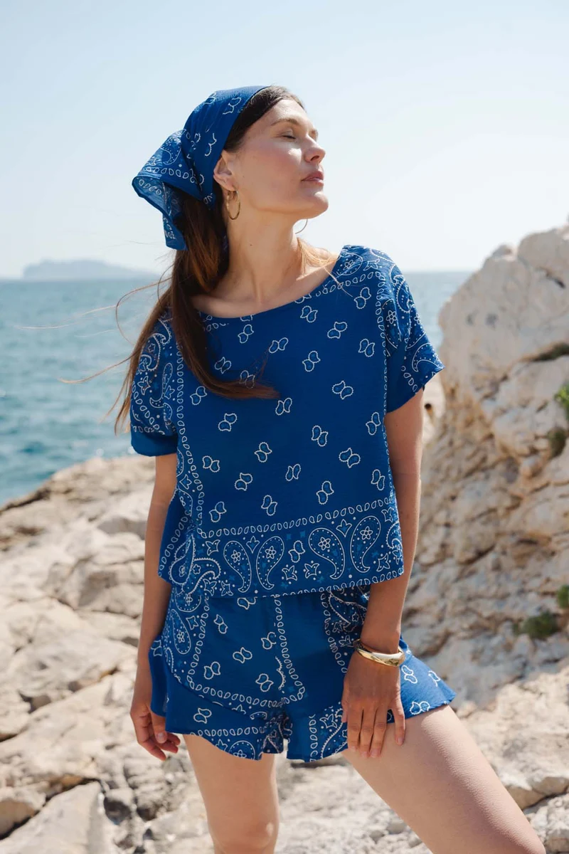 Short Volant Viscose - Bandana Bleu