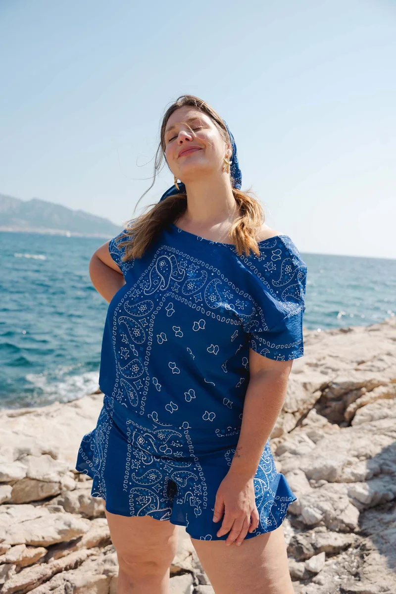 Short Volant Viscose - Bandana Bleu