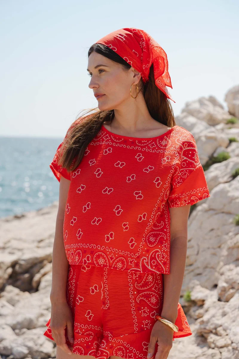 Short Volant Viscose - Bandana Rouge