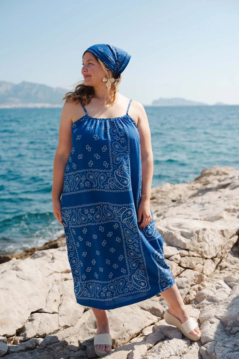 Robe Longue Viscose - Bandana Bleu