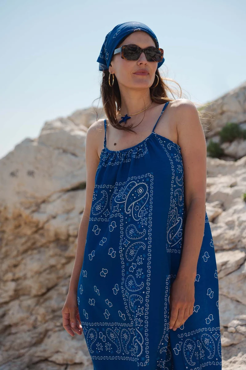 Robe Longue Viscose - Bandana Bleu