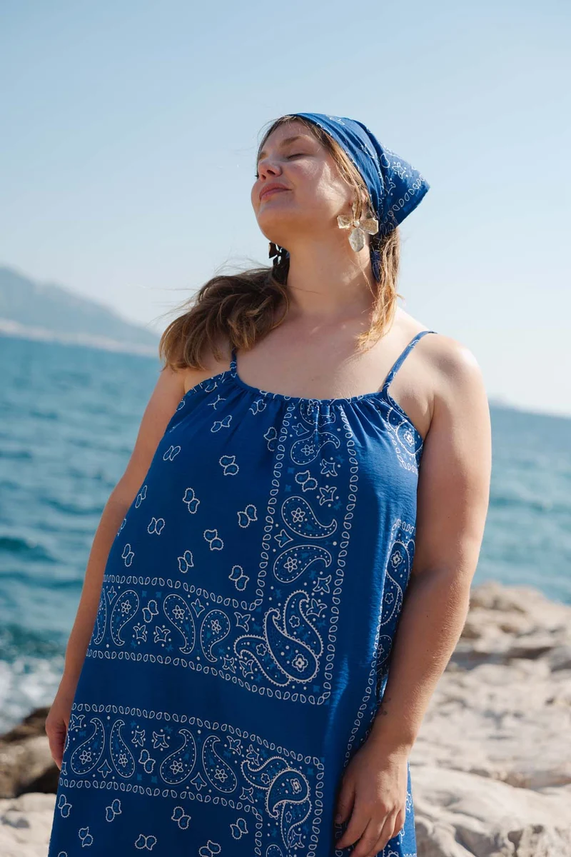 Robe Longue Viscose - Bandana Bleu
