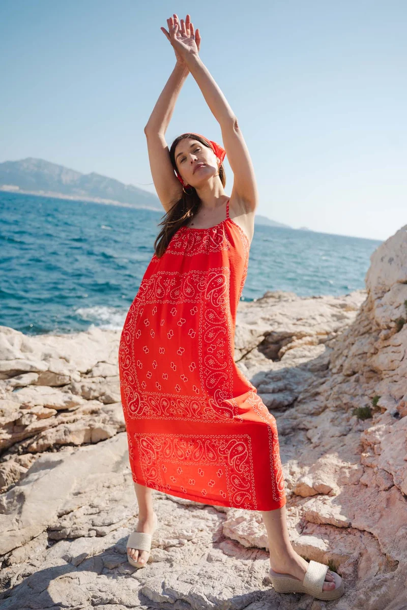 Robe Longue Viscose - Bandana Rouge