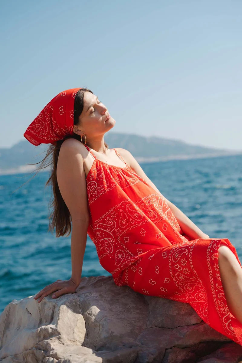 Robe Longue Viscose - Bandana Rouge