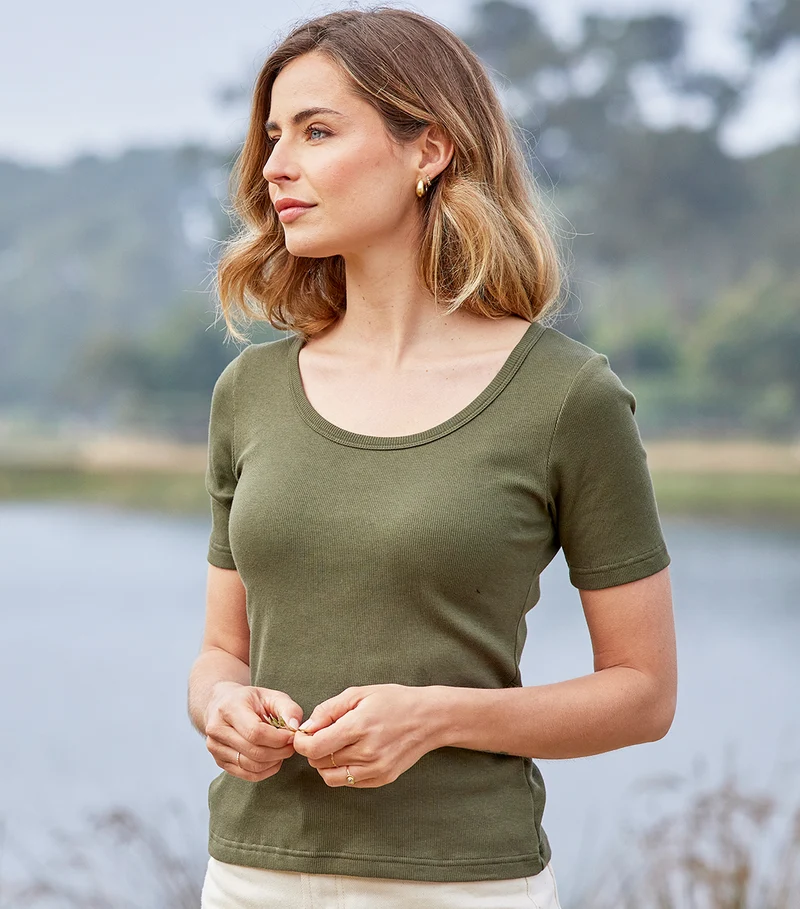 T-shirt Femme Côtelé Kaki - Intemporel