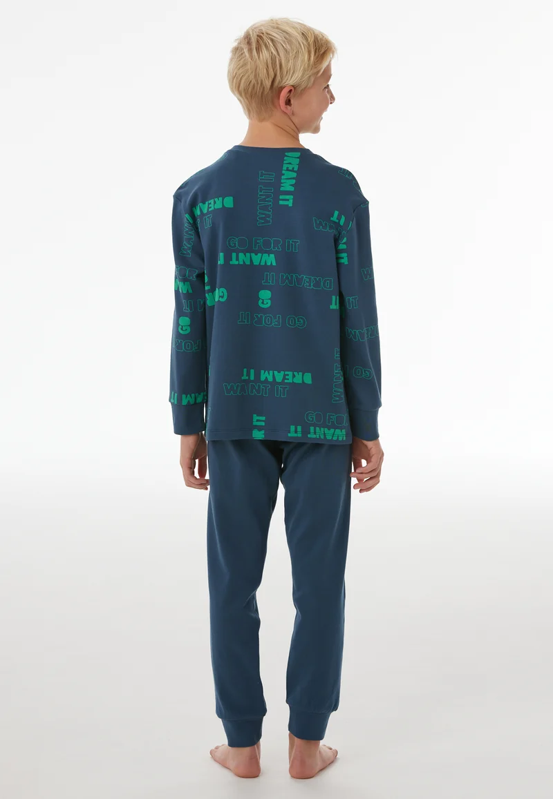 Schlafanzug mit Bündchen Blau/Grün gemustert - Nightwear