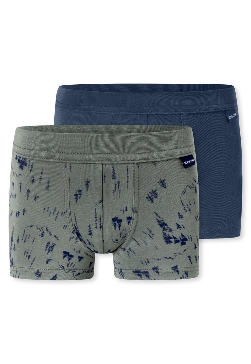 Shorts 2er-Pack Blau/Khaki gemustert - Fine Rib