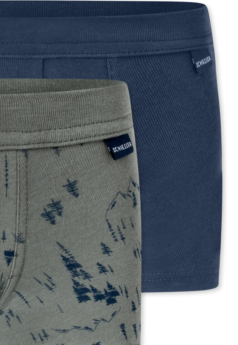 Shorts 2er-Pack Blau/Khaki gemustert - Fine Rib