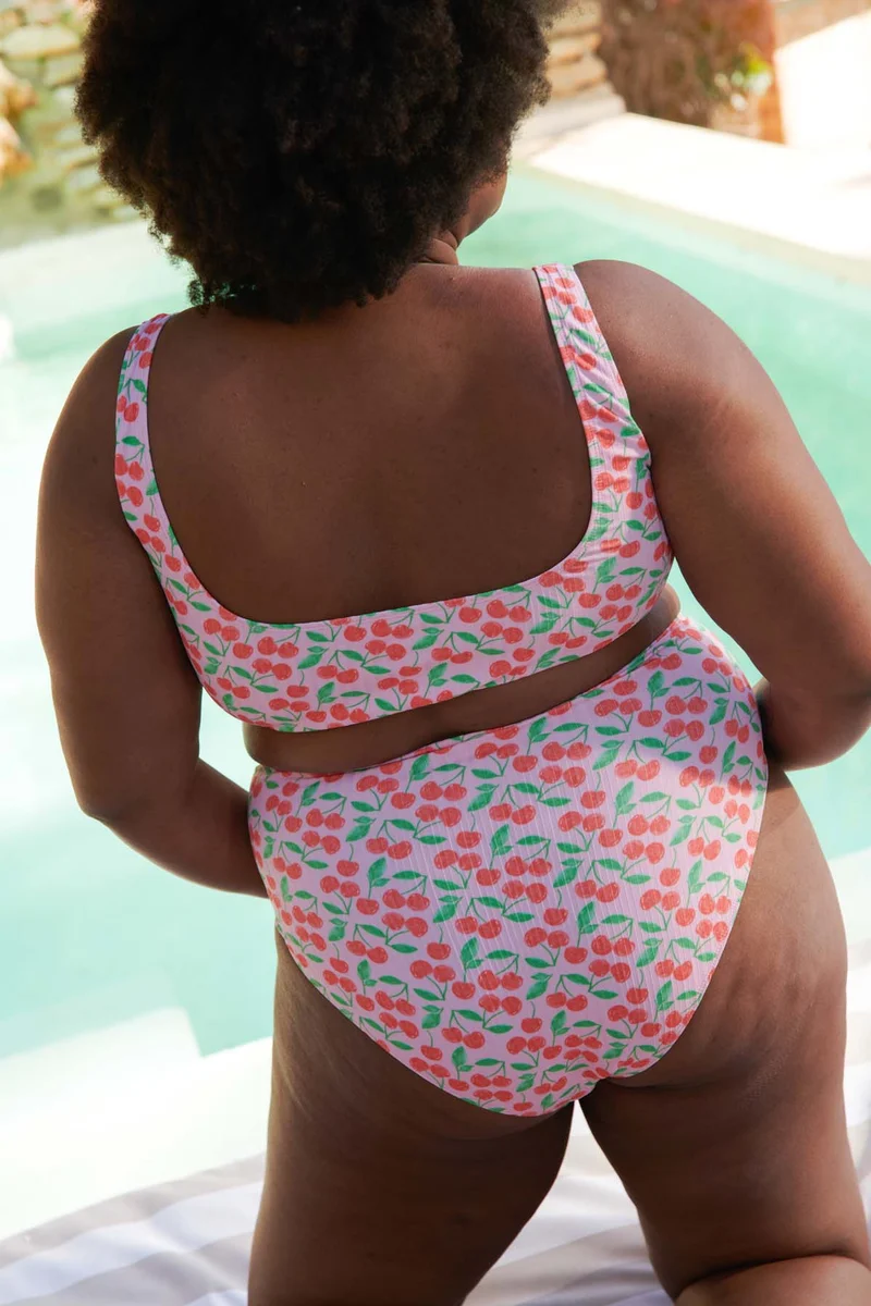 Maillot 2 pièces Taille Haute - Cerises Rose