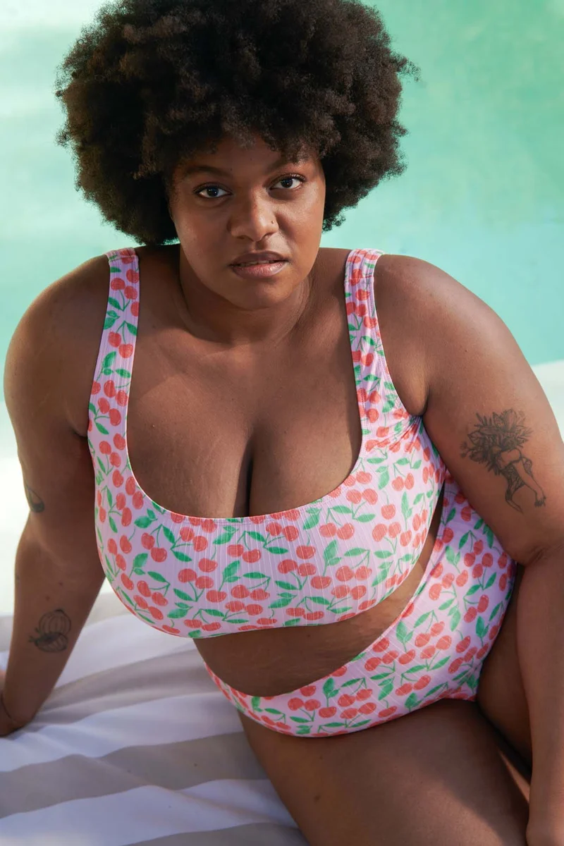 Maillot 2 pièces Taille Haute - Cerises Rose