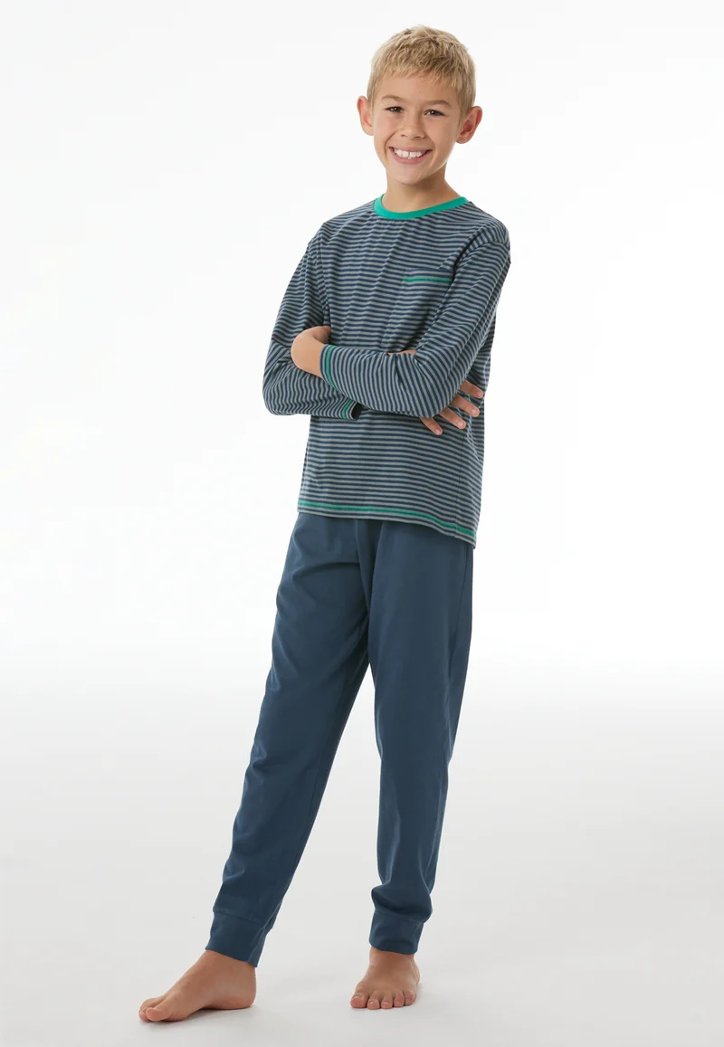 Schlafanzug mit Bündchen Blau gestreift - Nightwear