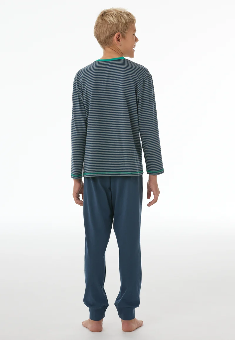 Schlafanzug mit Bündchen Blau gestreift - Nightwear