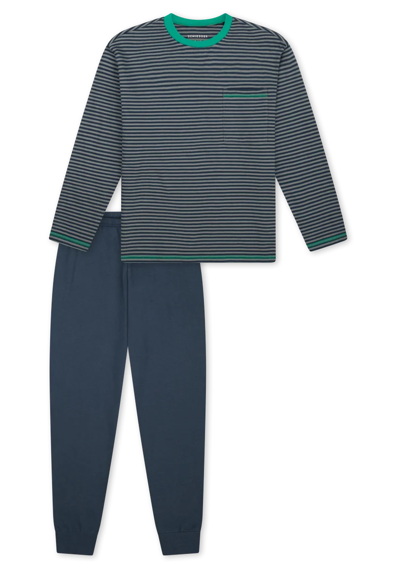 Schlafanzug mit Bündchen Blau gestreift - Nightwear