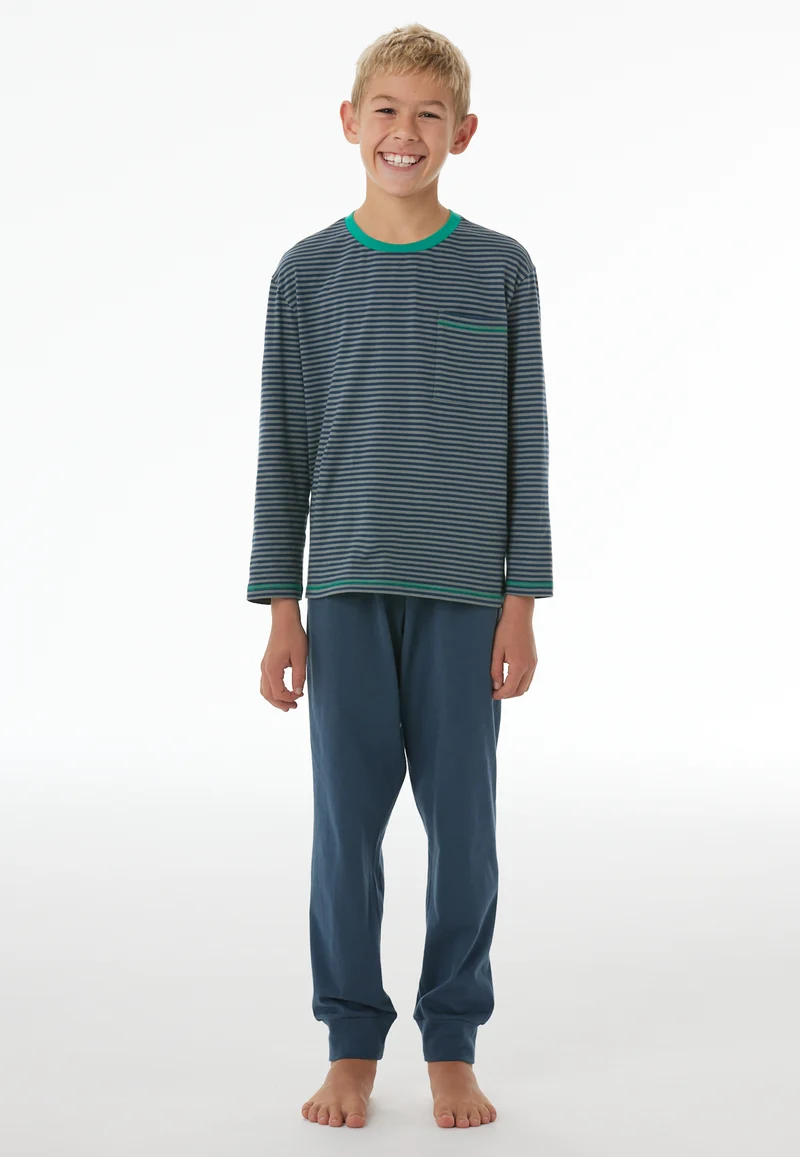 Schlafanzug mit Bündchen Blau gestreift - Nightwear
