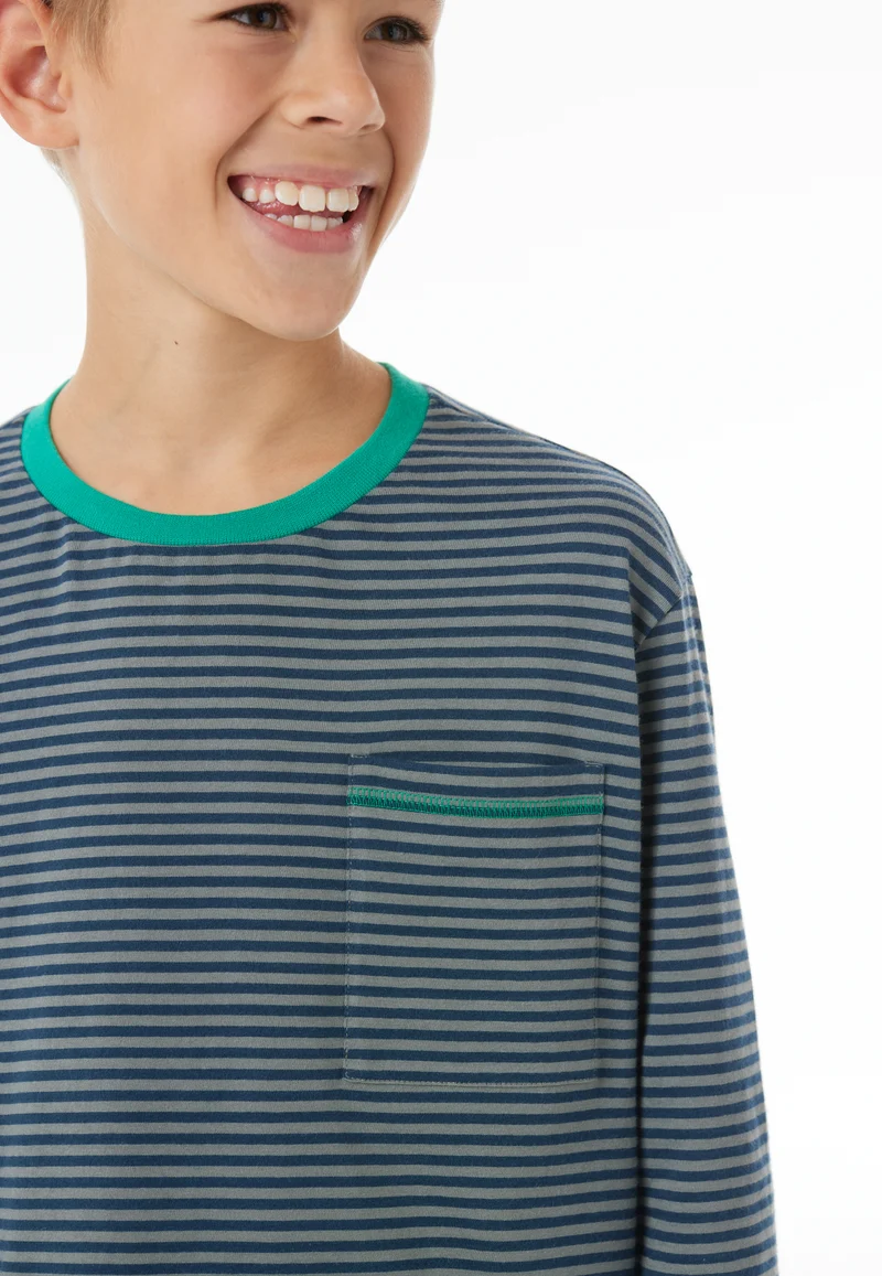 Schlafanzug mit Bündchen Blau gestreift - Nightwear