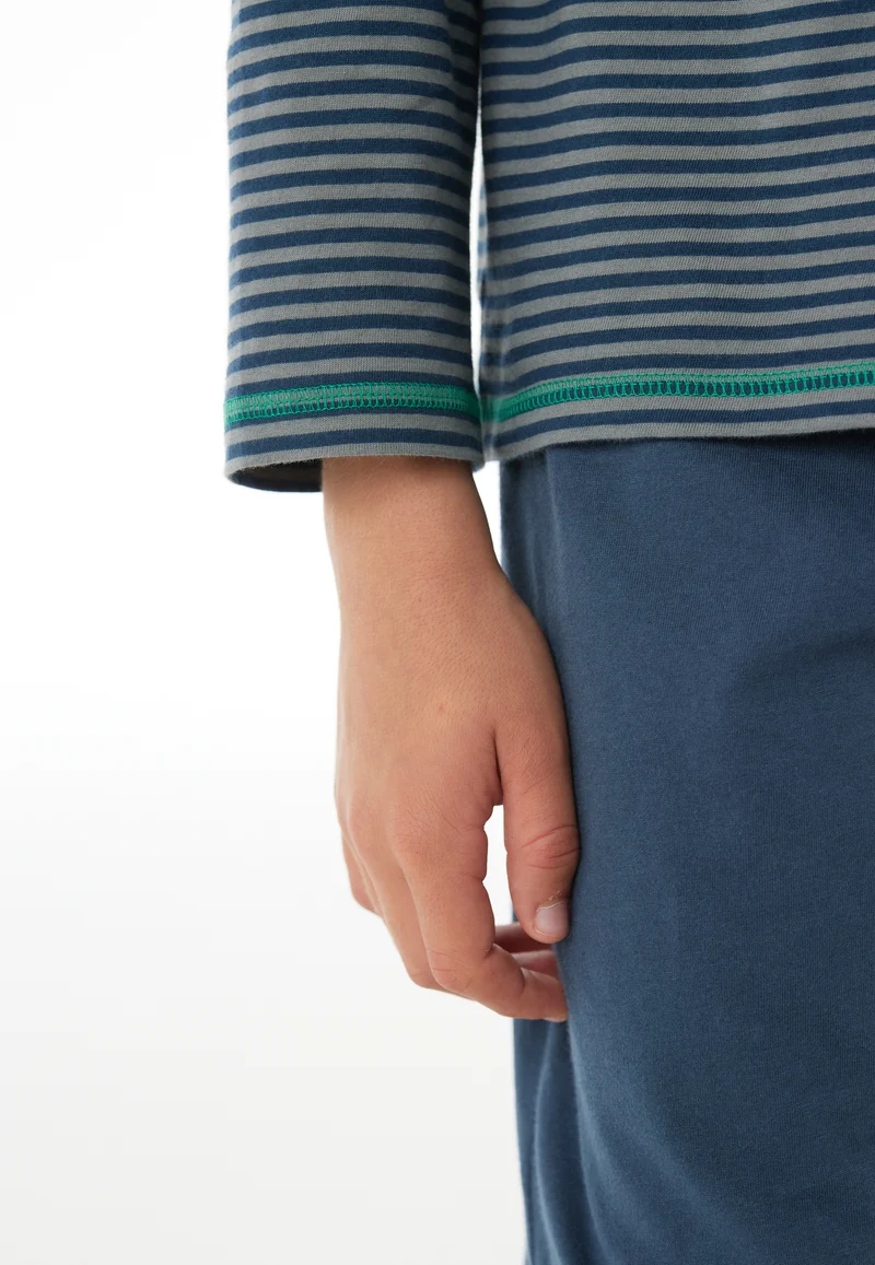 Schlafanzug mit Bündchen Blau gestreift - Nightwear