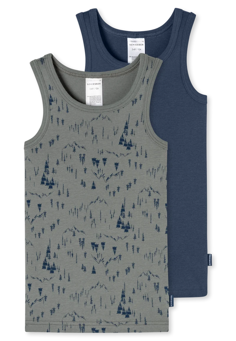 Tank Top Feinripp 2er-Pack Dunkelblau/Grün gemustert - Fine Rib