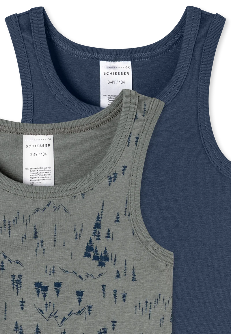 Tank Top Feinripp 2er-Pack Dunkelblau/Grün gemustert - Fine Rib