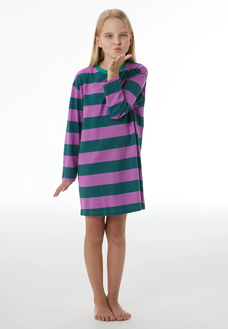 Nachthemd langarm Lila/Grün gestreift - Nightwear