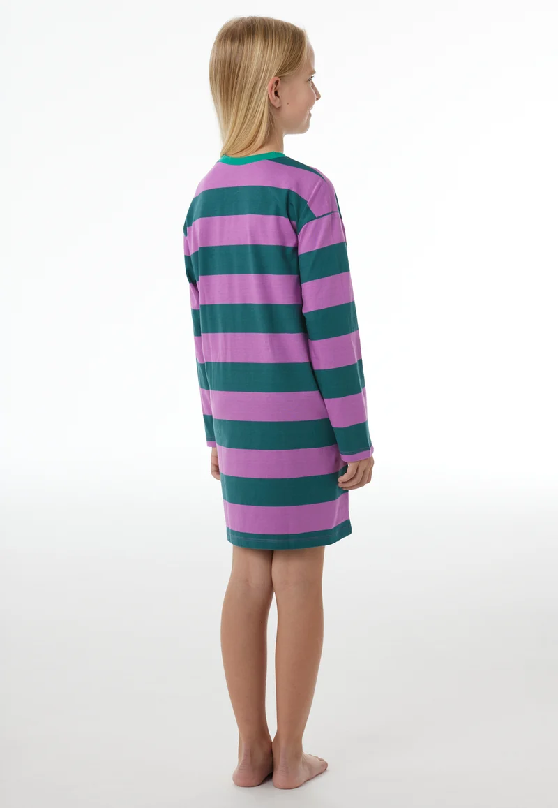 Nachthemd langarm Lila/Grün gestreift - Nightwear