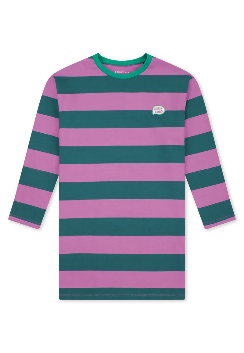 Nachthemd langarm Lila/Grün gestreift - Nightwear