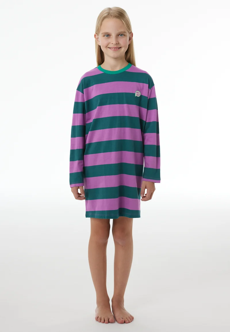 Nachthemd langarm Lila/Grün gestreift - Nightwear