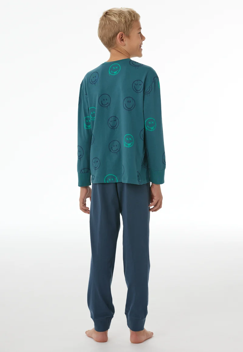 Schlafanzug mit Bündchen Petrol/Blau gemustert - Nightwear
