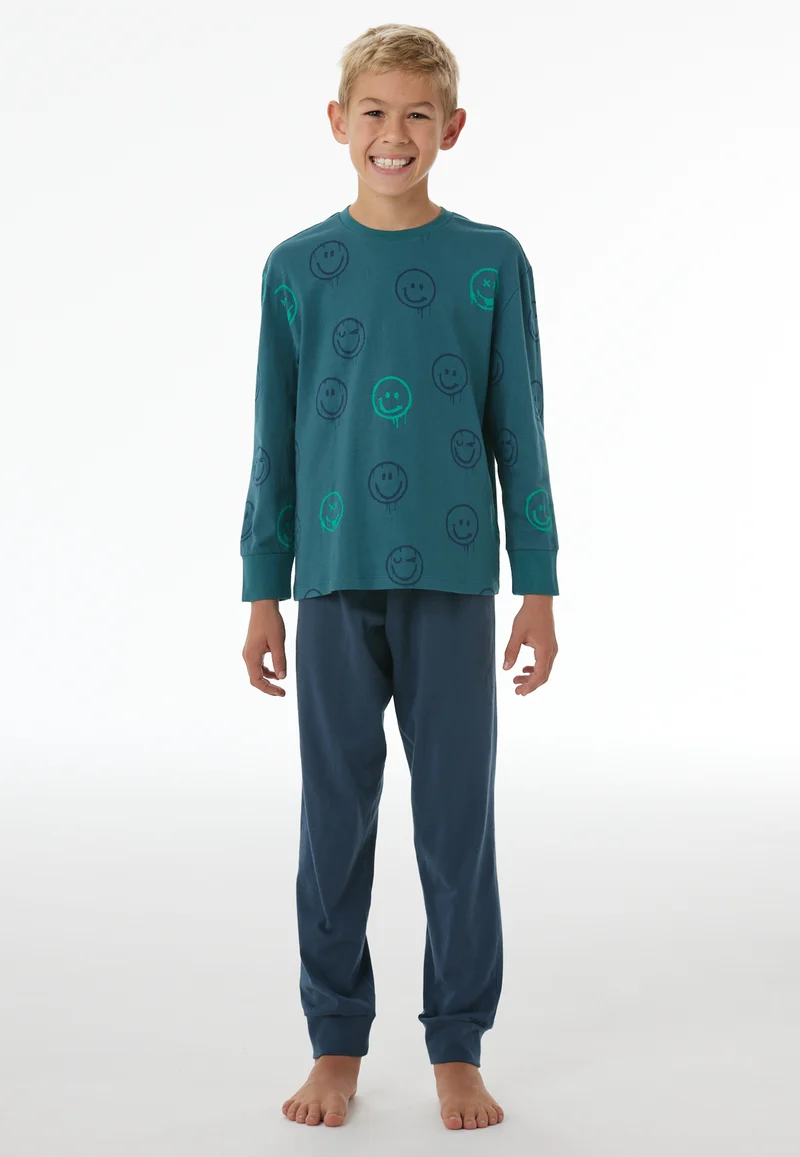 Schlafanzug mit Bündchen Petrol/Blau gemustert - Nightwear