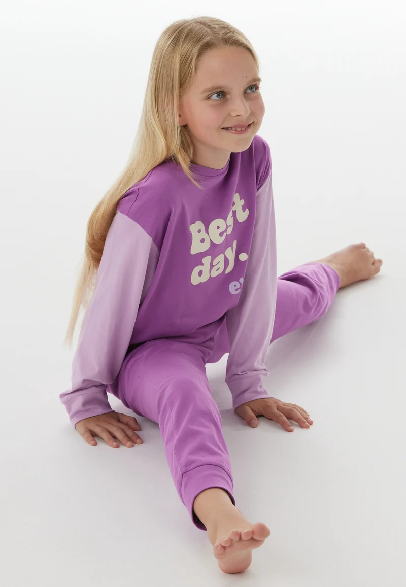 Schlafanzug mit Bündchen Lila - Nightwear