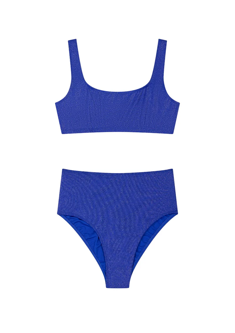 Maillot 2 pièces Taille Haute - Bleu Paillettes