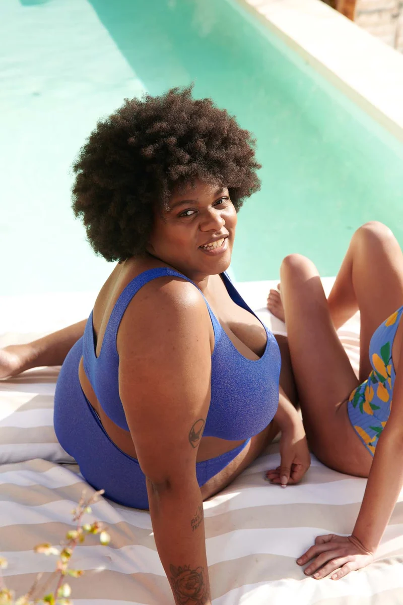 Maillot 2 pièces Taille Haute - Bleu Paillettes