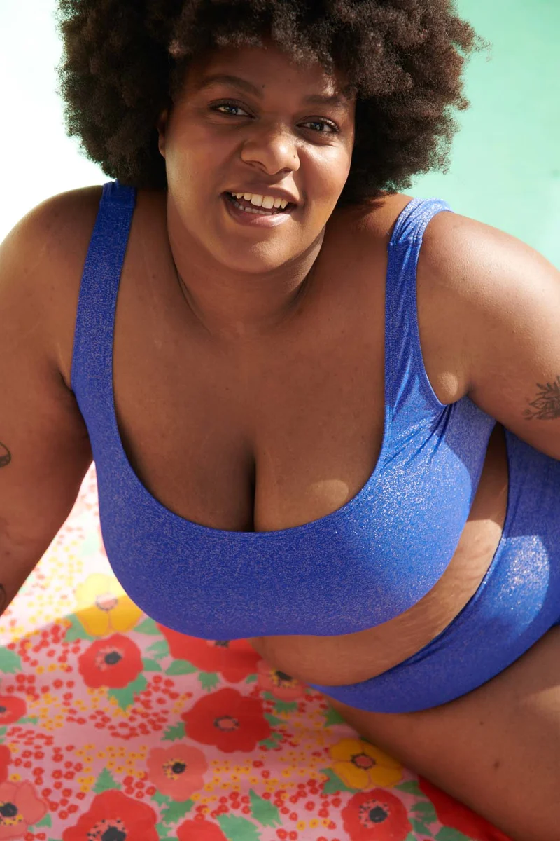 Maillot 2 pièces Taille Haute - Bleu Paillettes