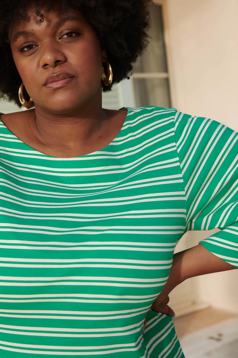 Robe Manches Évasées Coton BIO - Rayures Vert
