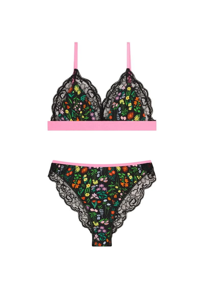 BRASSIÈRE + CULOTTE BI-MATIÈRE - Pampa Noir