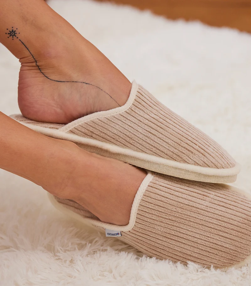Mules Velours Femme Beige