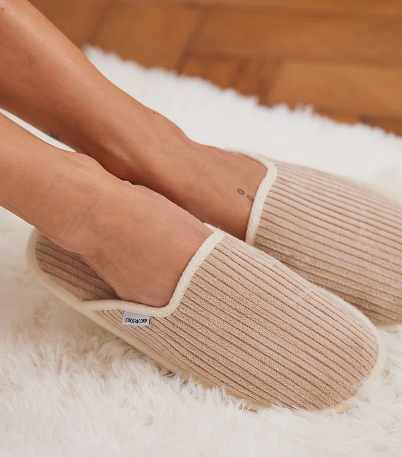 Mules Velours Femme Beige