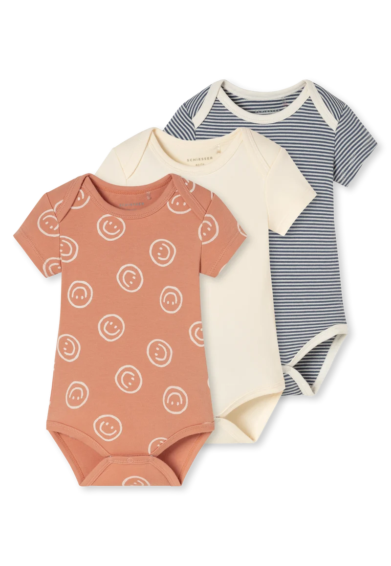 Body kurzarm Feinripp 3er-Pack Bunt gemustert - Baby