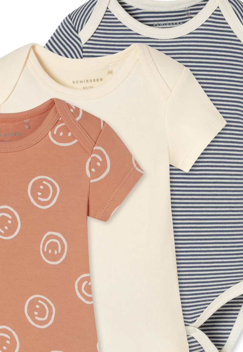 Body kurzarm Feinripp 3er-Pack Bunt gemustert - Baby