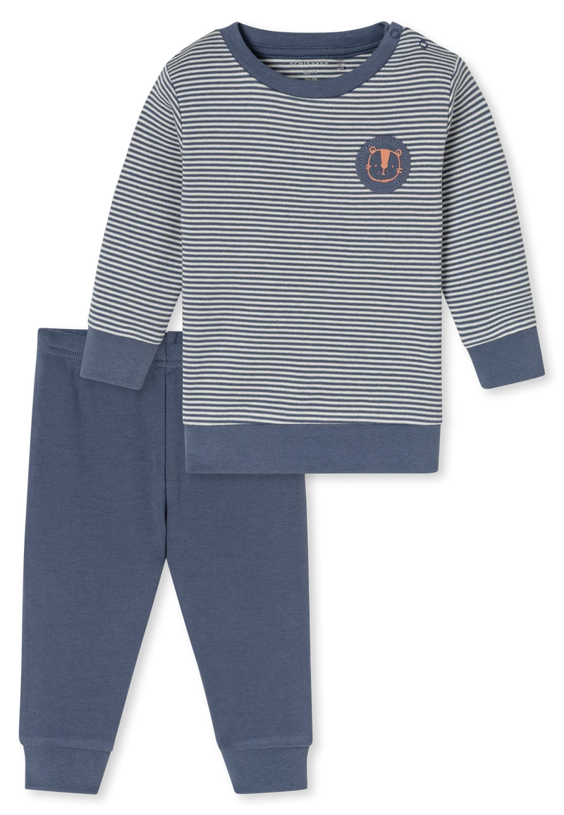 Schlafanzug Feinripp Blau gestreift - Baby