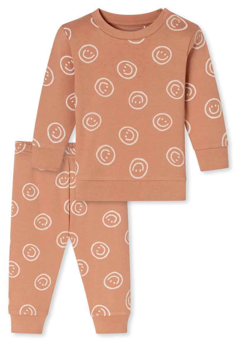 Schlafanzug Feinripp Orange gemustert - Baby