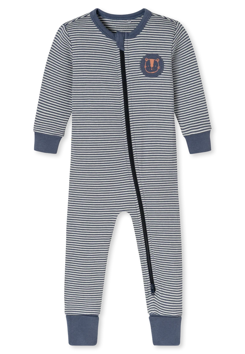 Strampler Feinripp Blau/Weiss gestreift - Baby