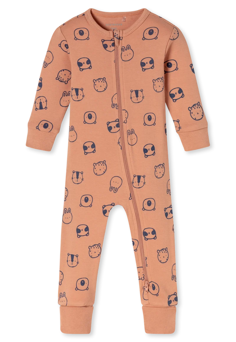 Strampler Feinripp Orange gemustert - Baby