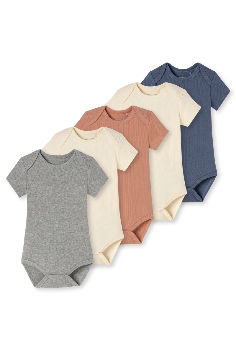 Body kurzarm Doppelripp 5er-Pack Bunt- Baby