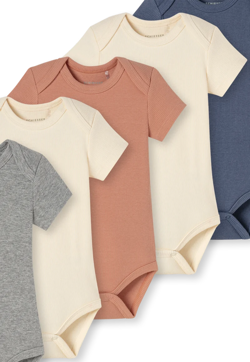 Body kurzarm Doppelripp 5er-Pack Bunt- Baby