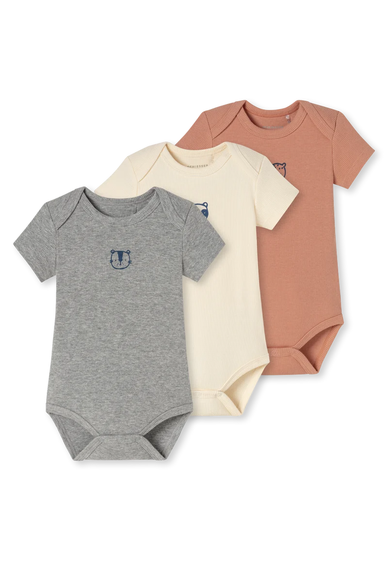 Body kurzarm Doppelripp 3er-Pack Bunt - Baby