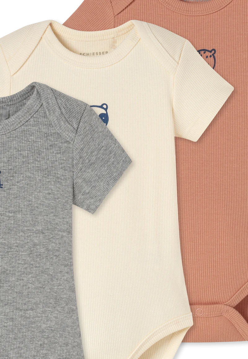 Body kurzarm Doppelripp 3er-Pack Bunt - Baby