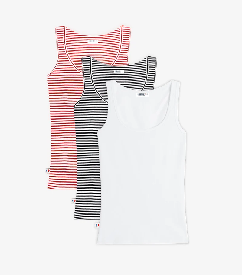 Débardeur Femme x3 - Pack Marinières/Blanc