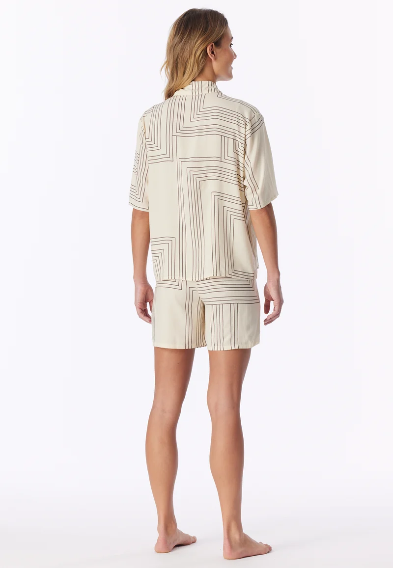 Pyjama kurz Off-White gemustert - Selected Premium